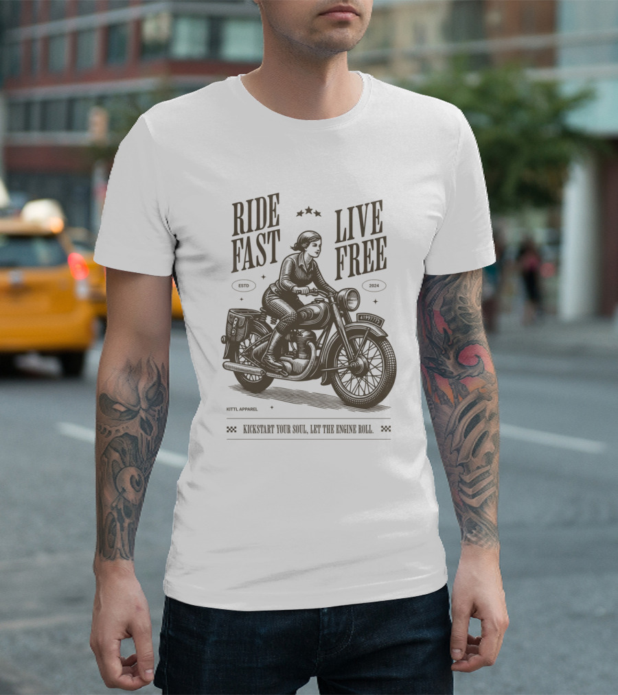 Ride Fast Live Free Kickstart Your Soul Let the Engine Roll Vintage Motorcycle T-Shirt