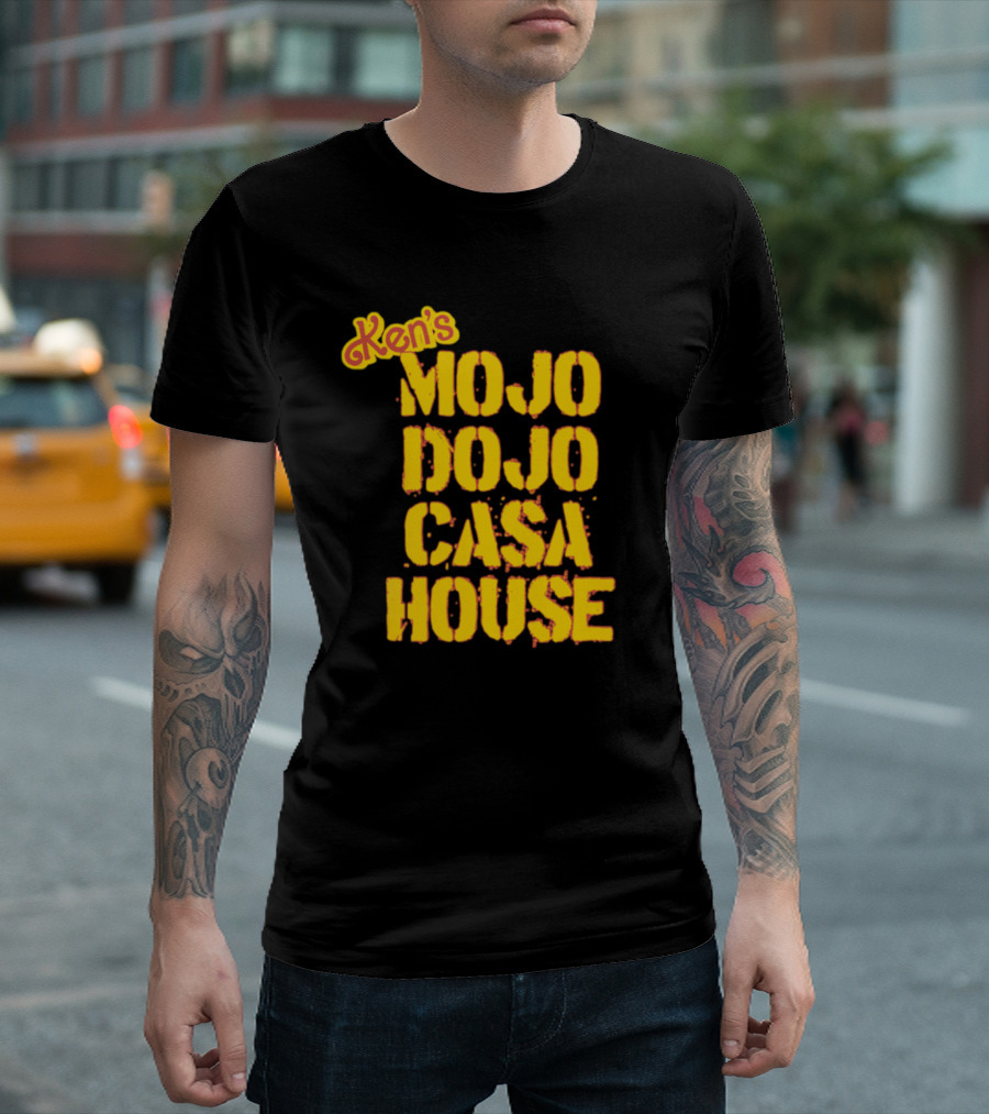 Ken's Mojo Dojo Casa House Yellow Grunge Text T-Shirt
