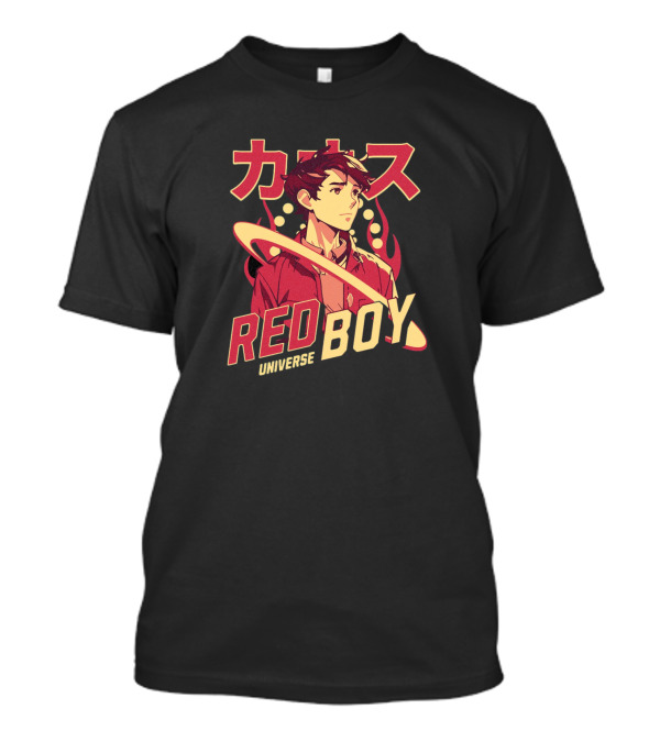 Red Boy Universe Anime Style Japanese Text Planet Ring T-Shirt