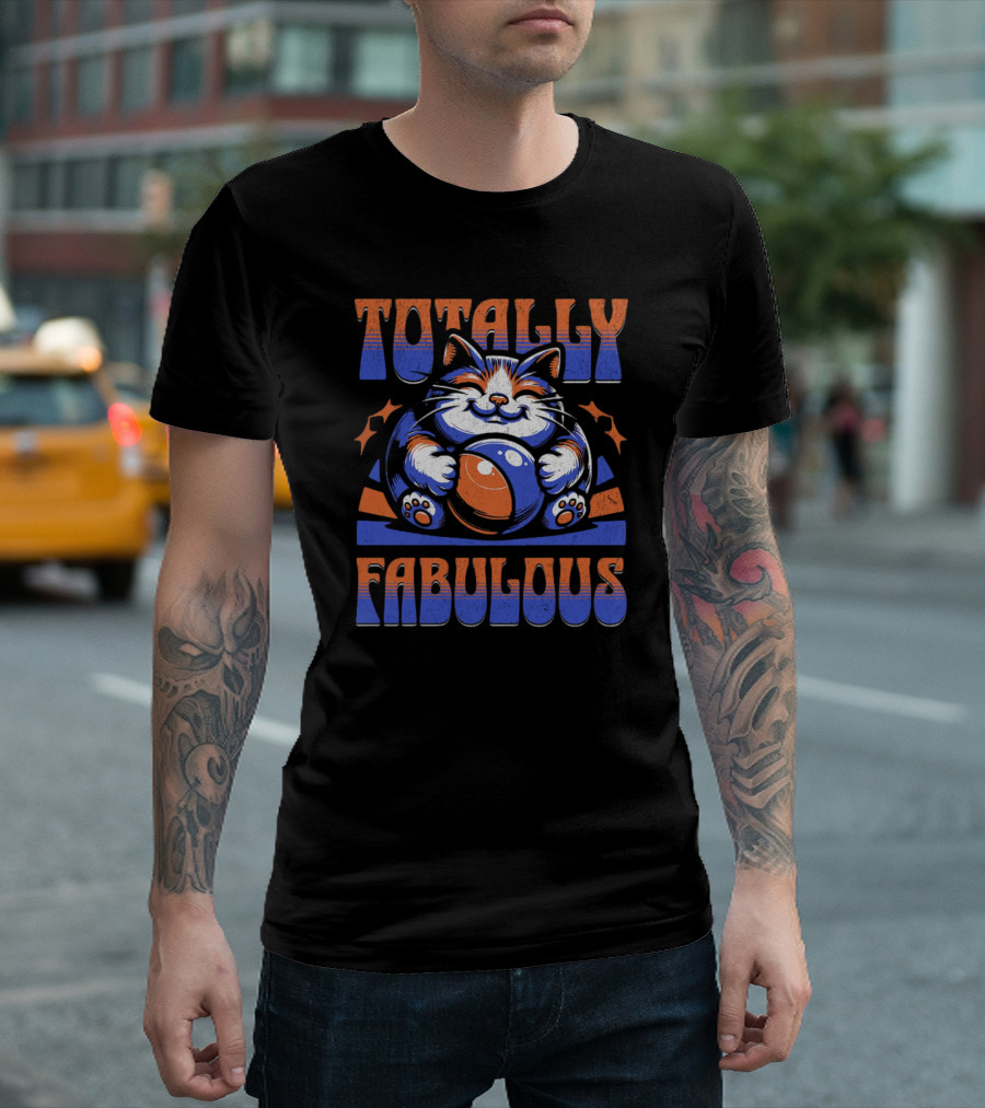 Totally Fabulous Cat with Beach Ball and Stars T-Shirt