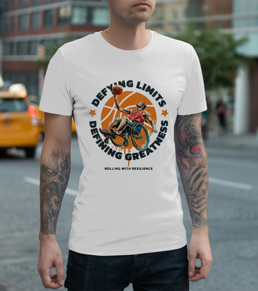 Defying Limits Rolling With Resilience Basketball Athlete In Wheelchair T-Shirt