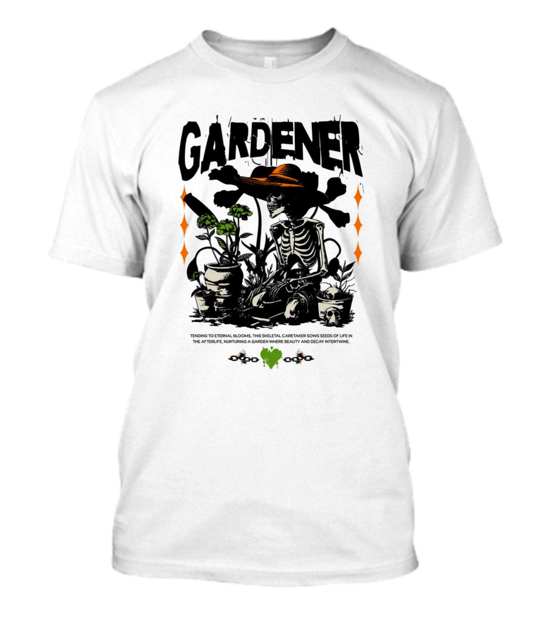 Gardener Skeleton Tending To Eternal Blooms In The Afterlife T-Shirt