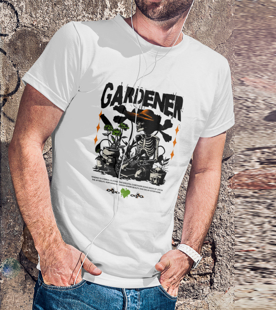 Gardener Skeleton Tending To Eternal Blooms In The Afterlife T-Shirt