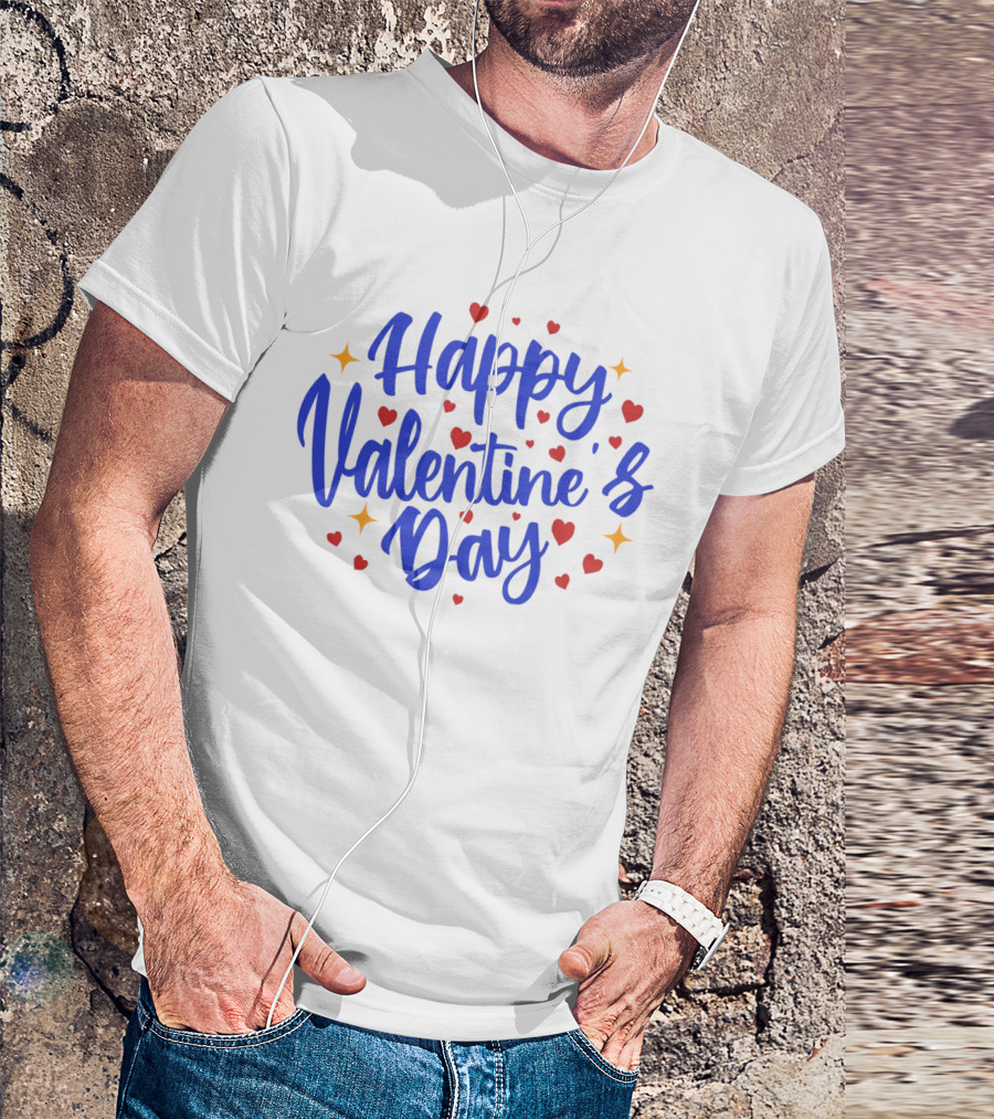 Happy Valentine's Day With Bright Hearts And Stars T-Shirt