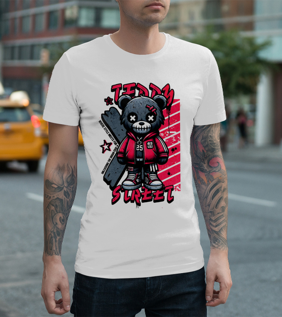 Teddy Street 85 Haunted Teddy Bea with Grunge Style Elements T-Shirt
