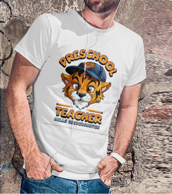 Preschool Teacher Tiger Mascot Hello Kindergarten Back To School T-Shirt