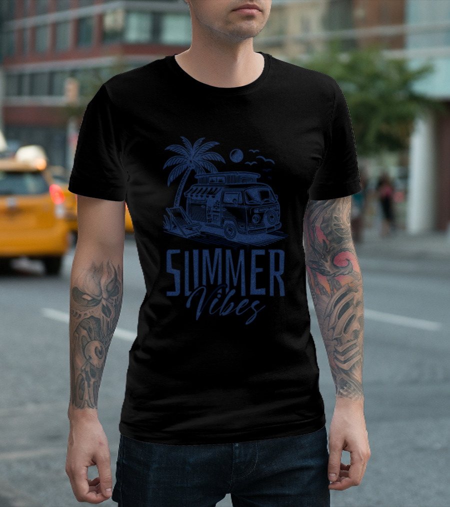 SUMMER VIBES PALM TREE VAN BEACH MOON T-Shirt