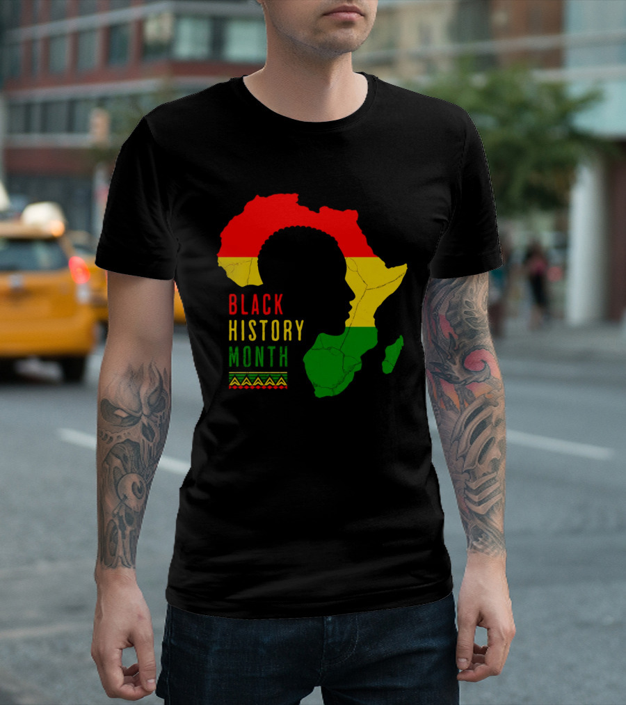 Black History Month Africa Map Silhouette with Red Yellow Green Colors T-Shirt