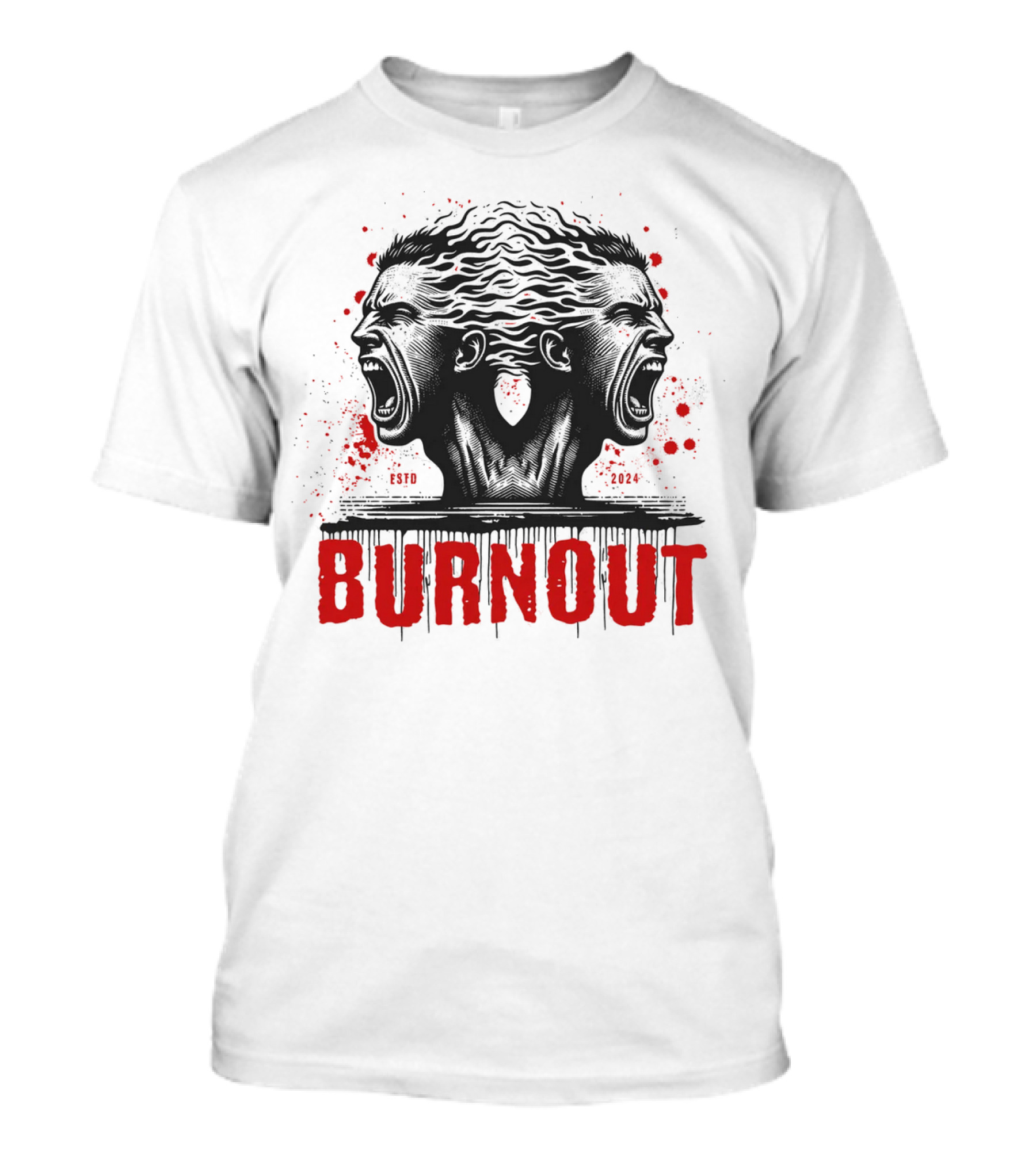 Burnout ESTD 2024 Dual Faces Dripping Red Splatter T-Shirt