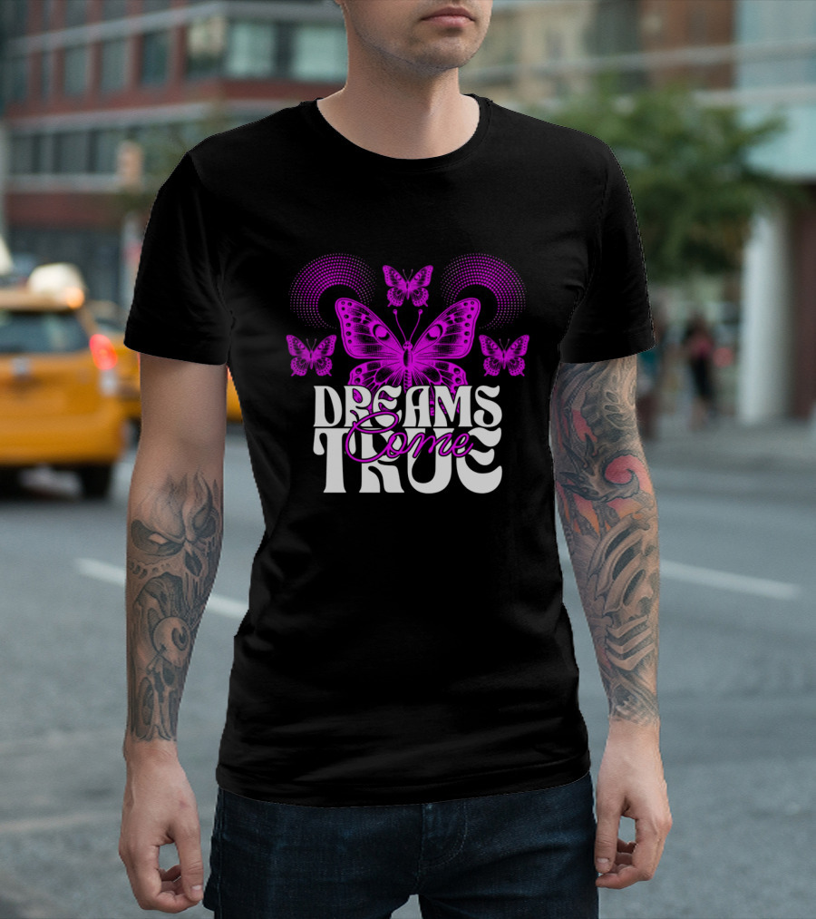 Dreams Come True Vibrant Pink Butterflies Psychedelic T-Shirt