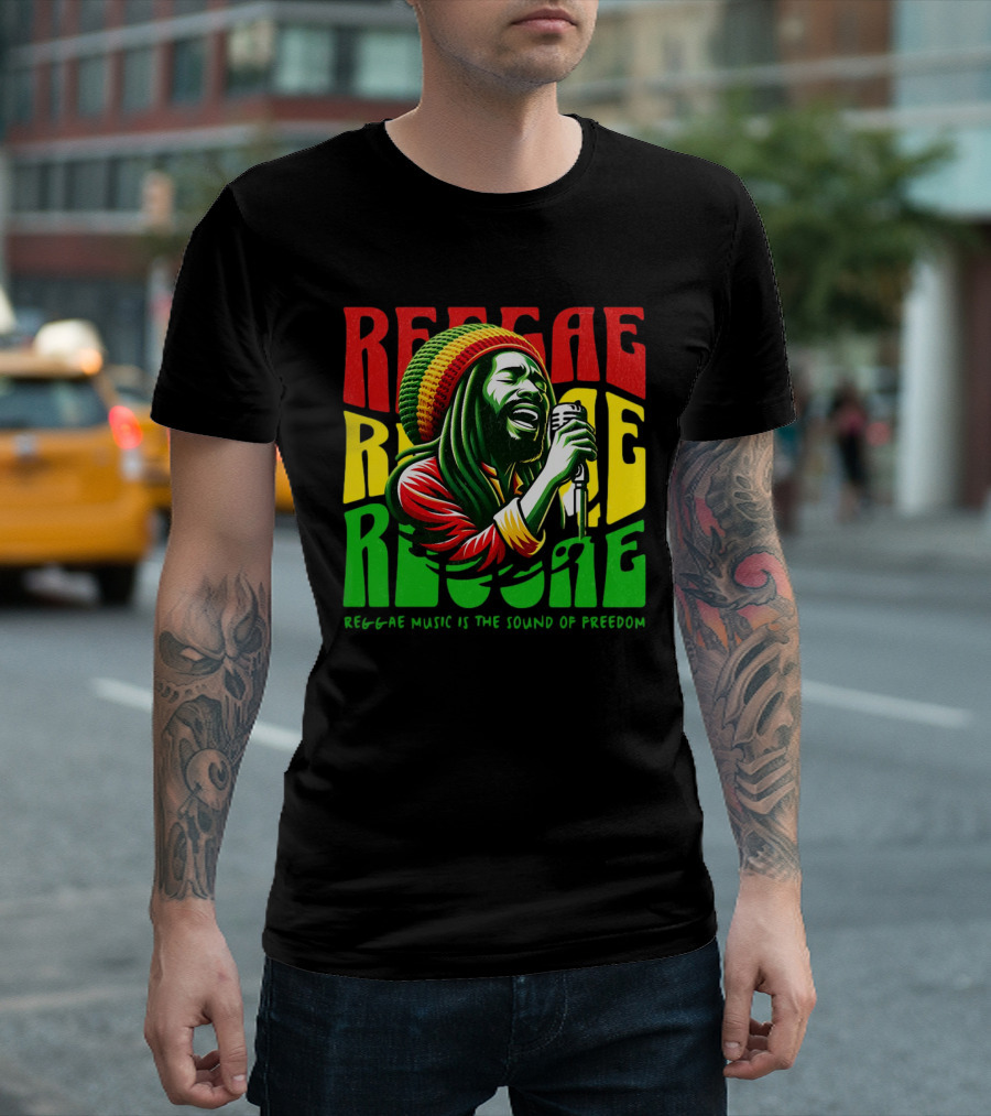 Reggae Music Is The Sound Of Freedom Vibrant Singer Iconic Colors T-Shirt