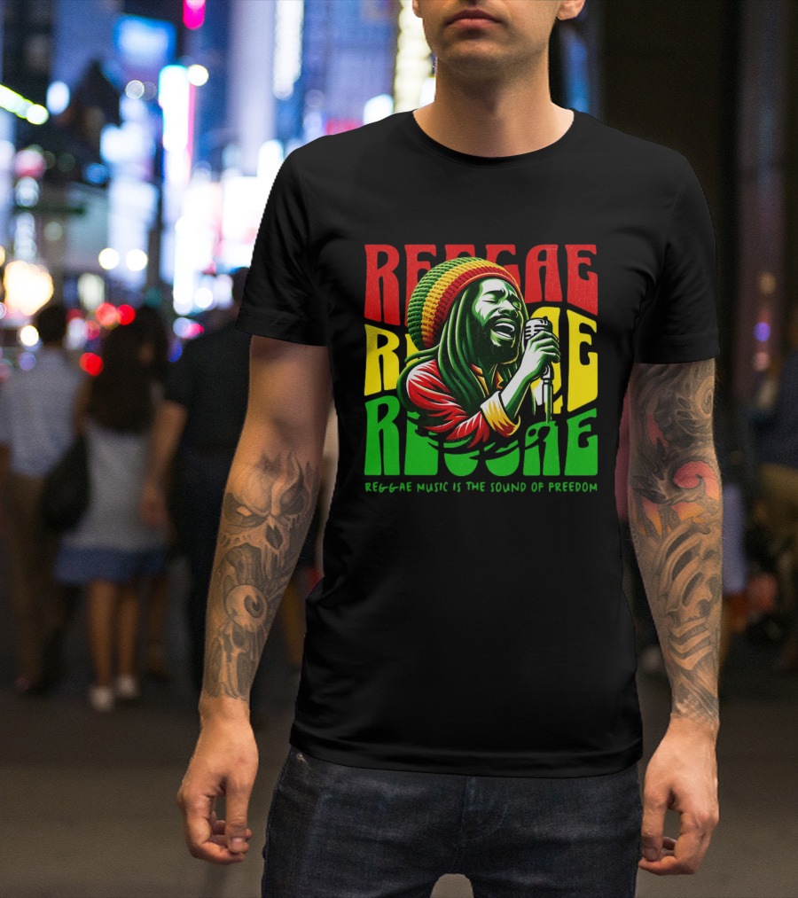 Reggae Music Is The Sound Of Freedom Vibrant Singer Iconic Colors T-Shirt