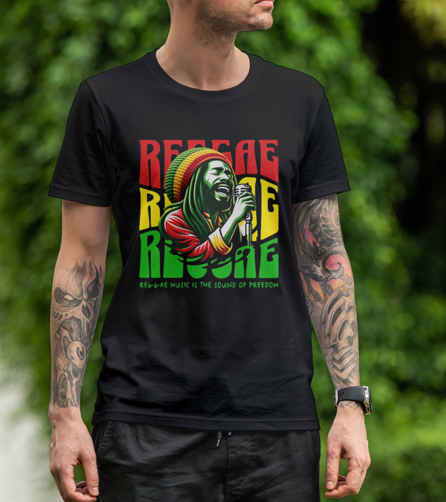 Reggae Music Is The Sound Of Freedom Vibrant Singer Iconic Colors T-Shirt