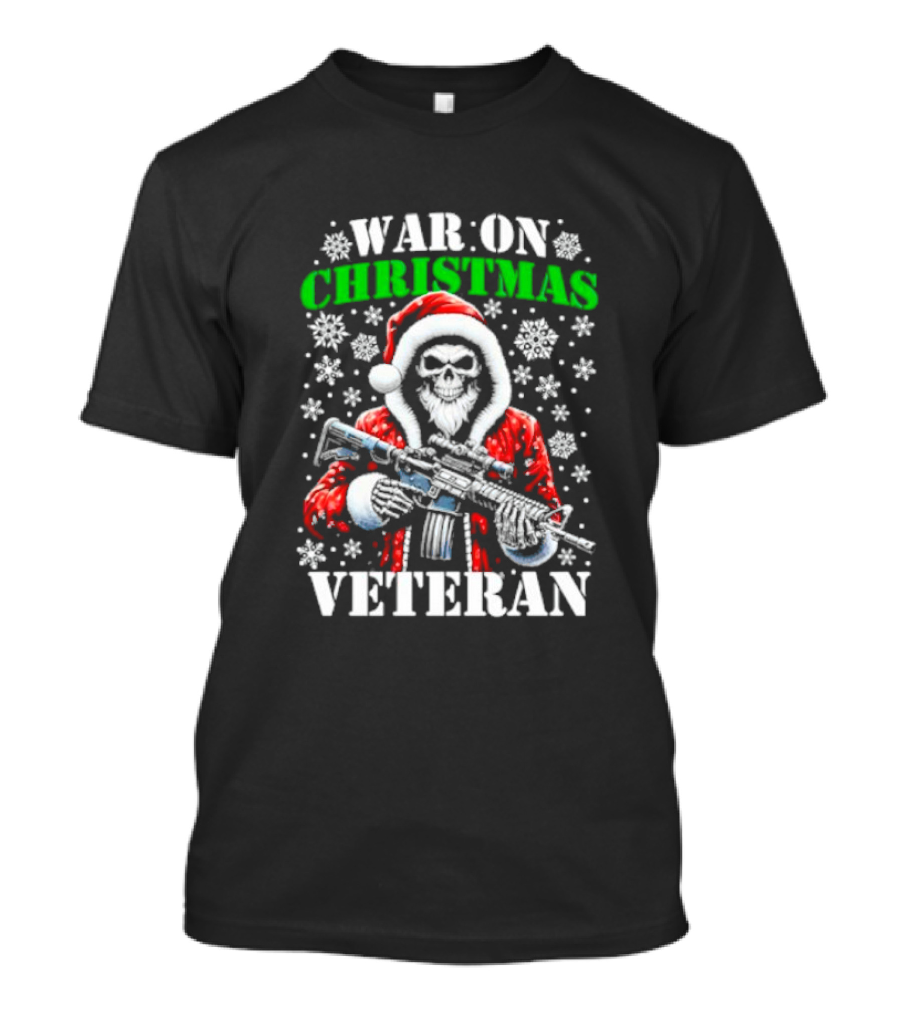 War On Christmas Veteran Skeleton Santa With Rifle Snowflake T-Shirt