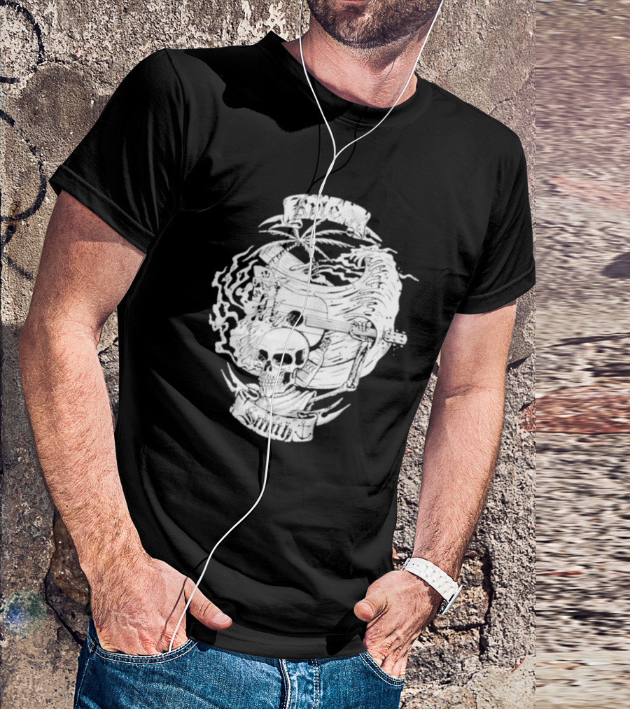 Kyle Smith Skull With Palm And Guitar Waves T-Shirt