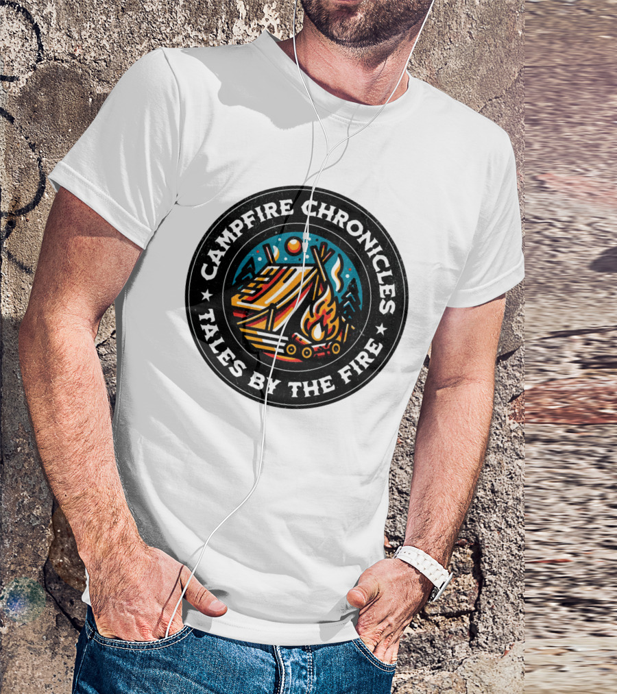 Campfire Chronicles Tales By The Fire Moonlit Tent And Bonfire Scene T-Shirt