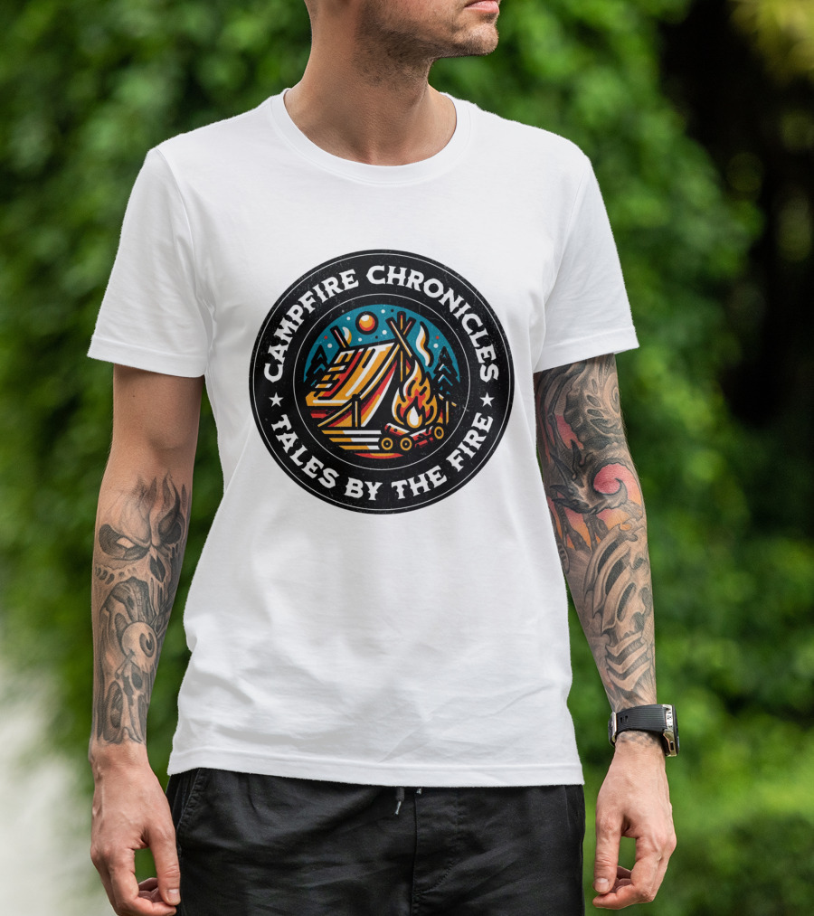 Campfire Chronicles Tales By The Fire Moonlit Tent And Bonfire Scene T-Shirt
