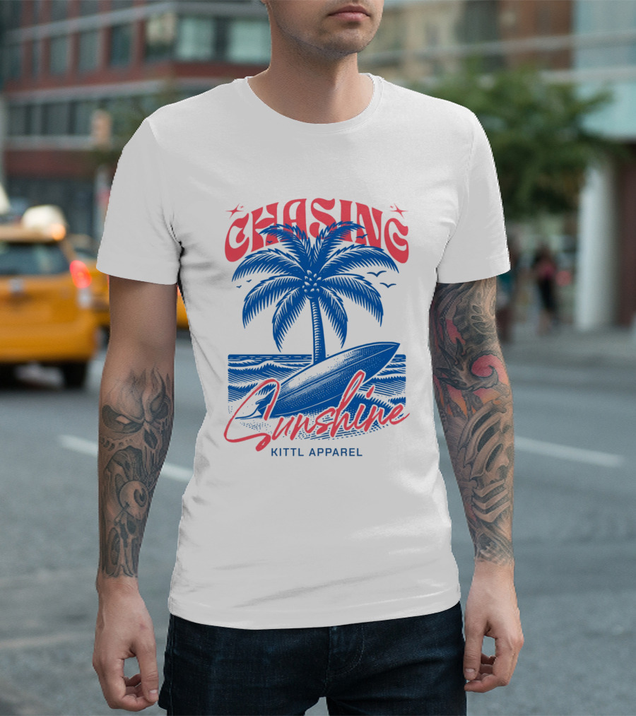 Chasing Sunshine Kittl Apparel Surfing Palm Tree Ocean Waves T-Shirt