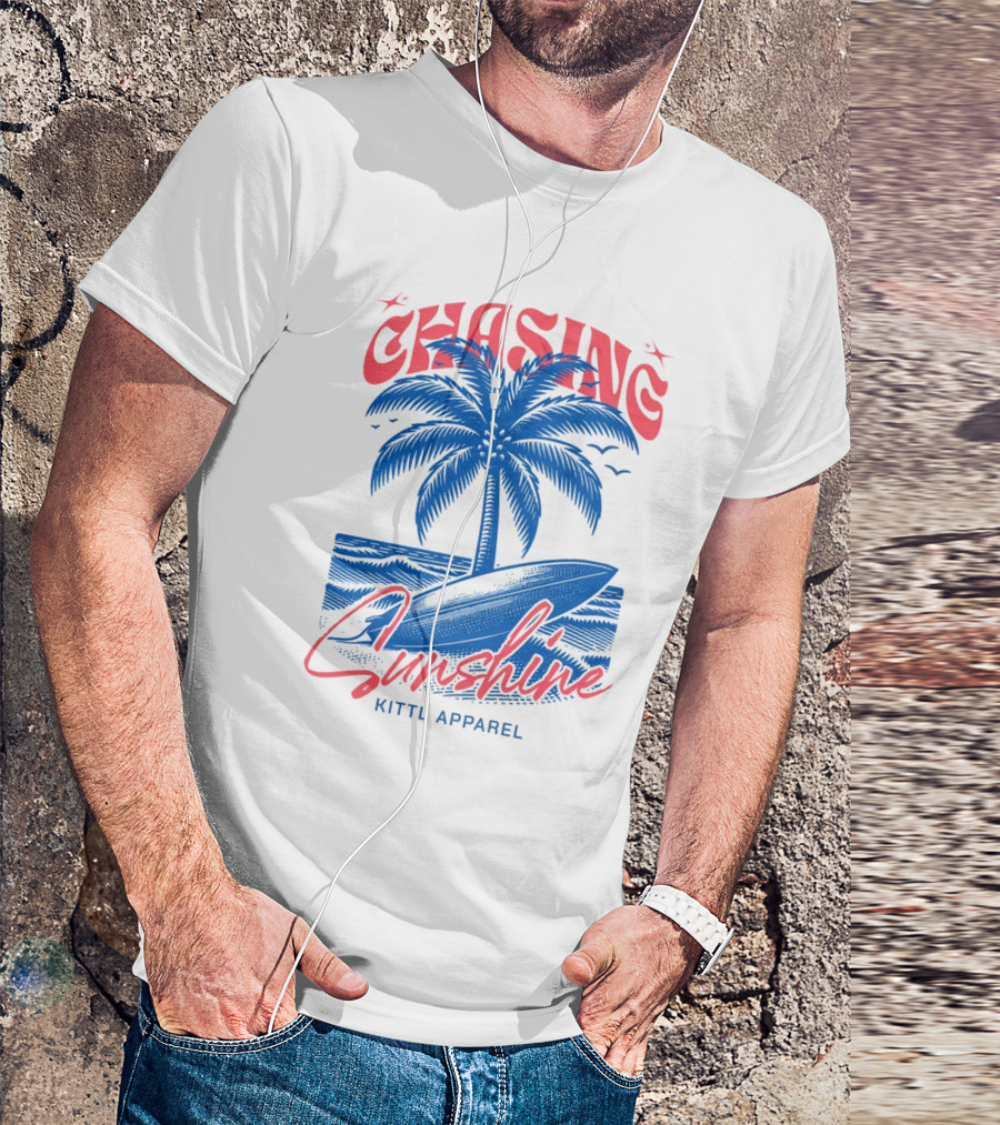 Chasing Sunshine Kittl Apparel Surfing Palm Tree Ocean Waves T-Shirt