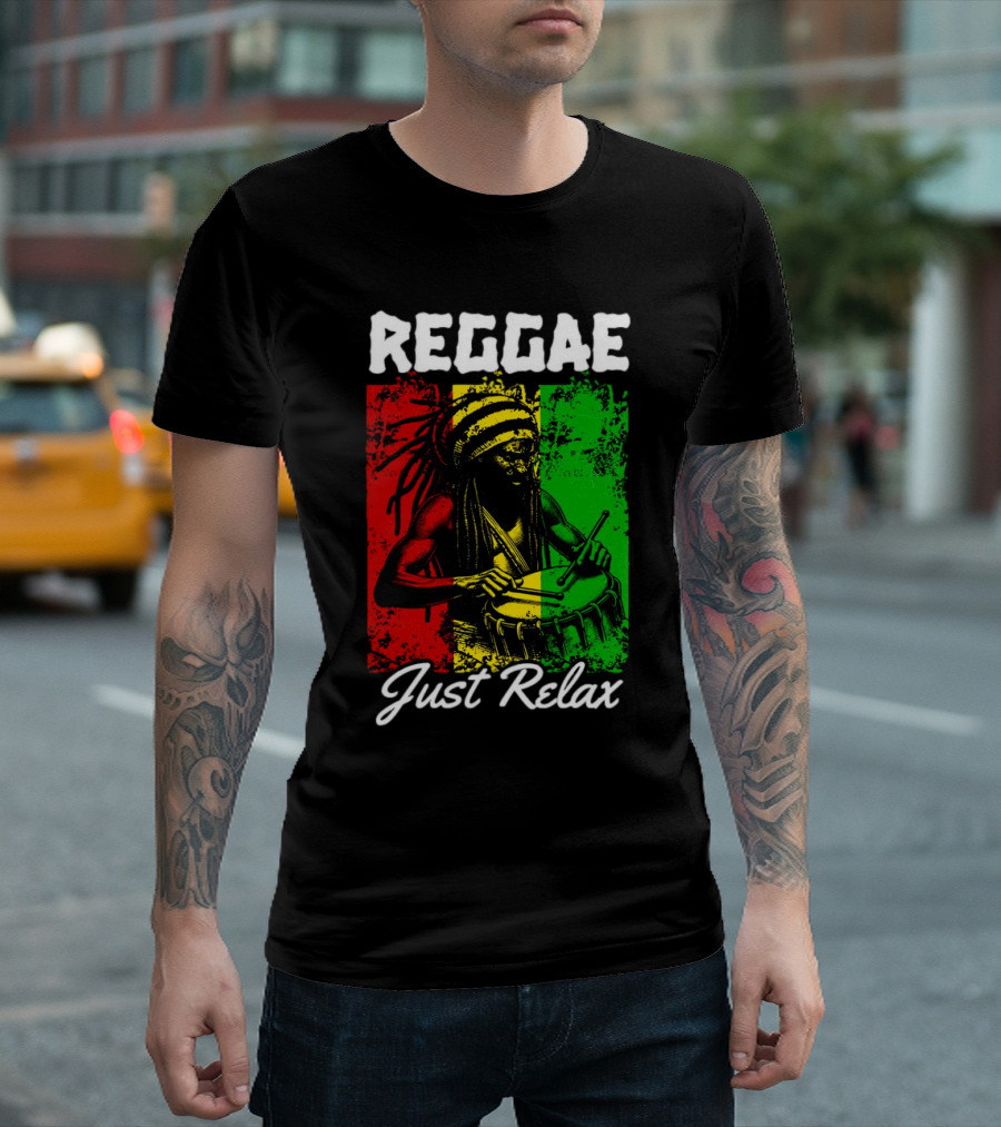 REGGAE Just Relax Rasta Drummer Red Yellow Green T-Shirt