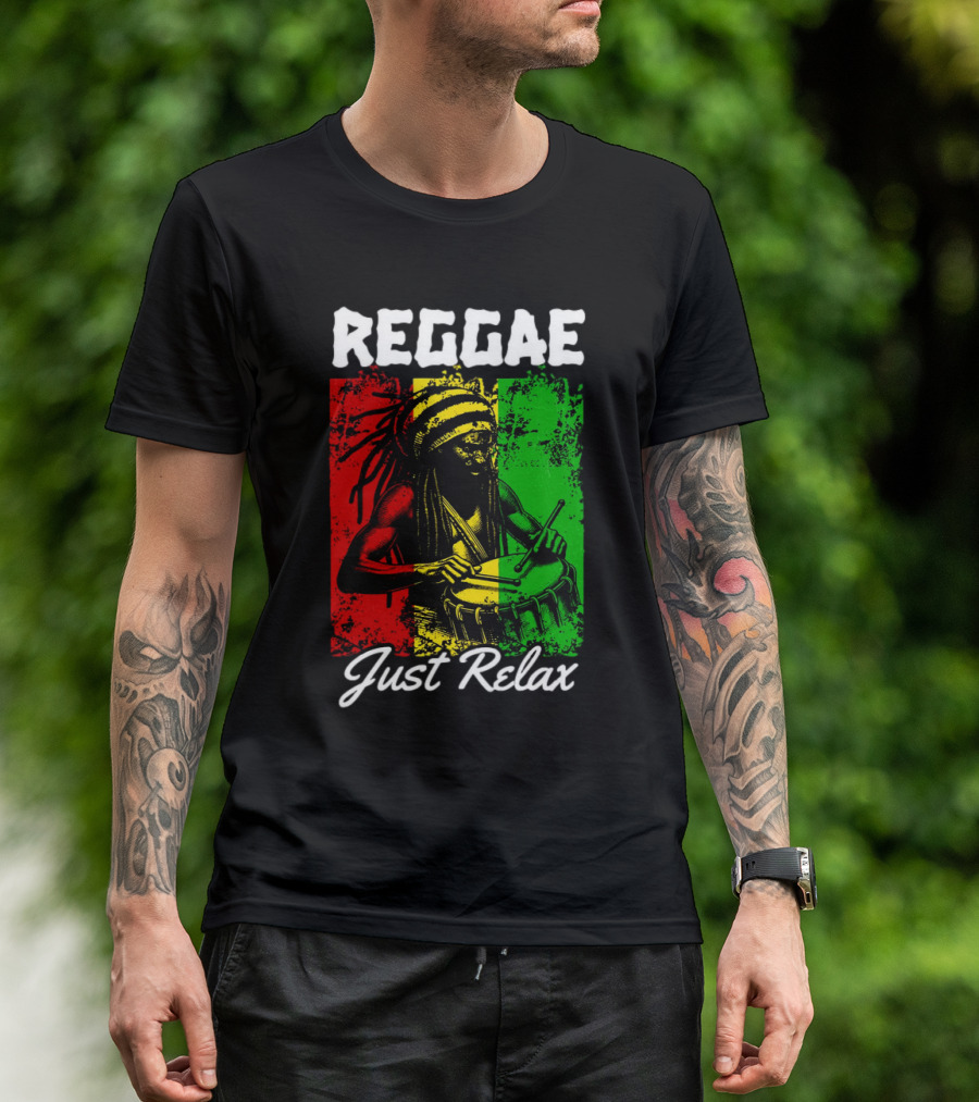 REGGAE Just Relax Rasta Drummer Red Yellow Green T-Shirt