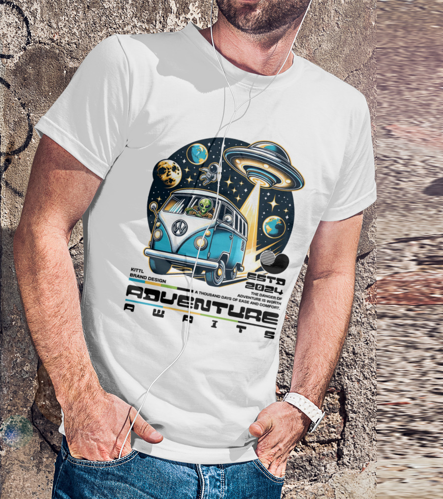 Adventure Awaits Alien Van UFO Space Travel 2024 Kittl Brand T-Shirt