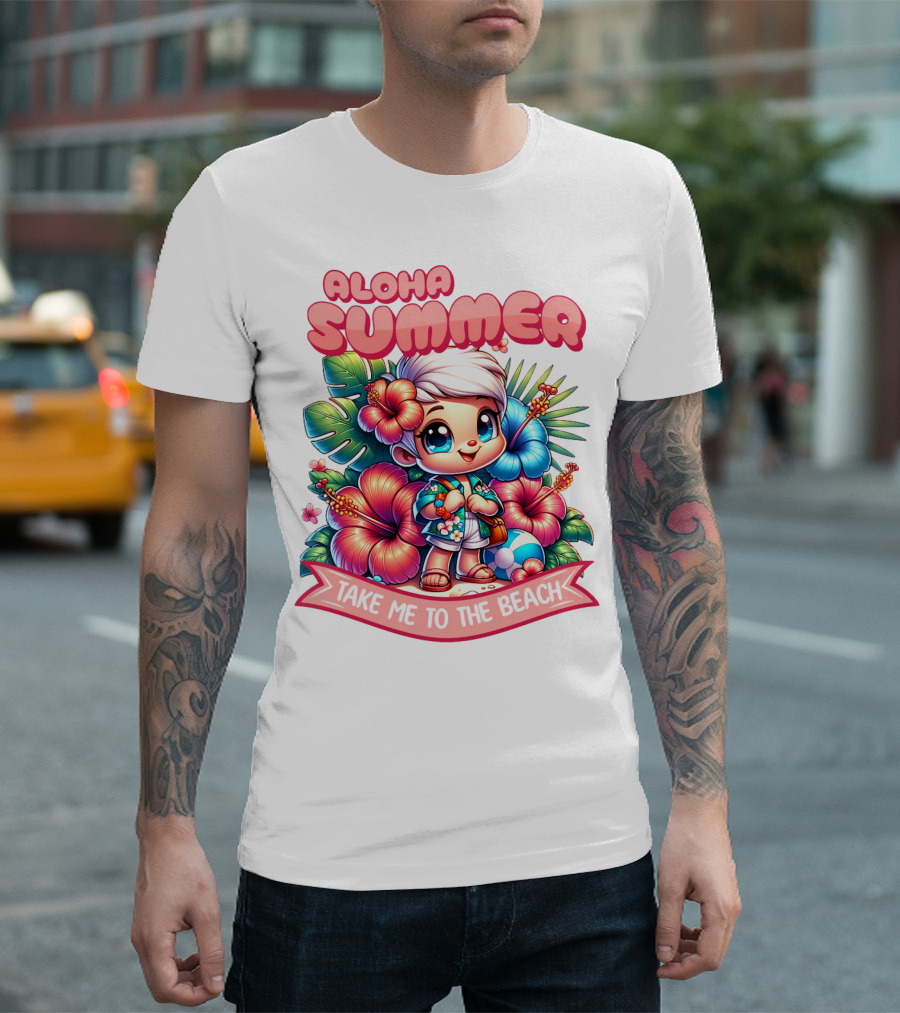 Aloha Summer Take Me to the Beach Hawaiian Tropical Cartoon T-Shirt
