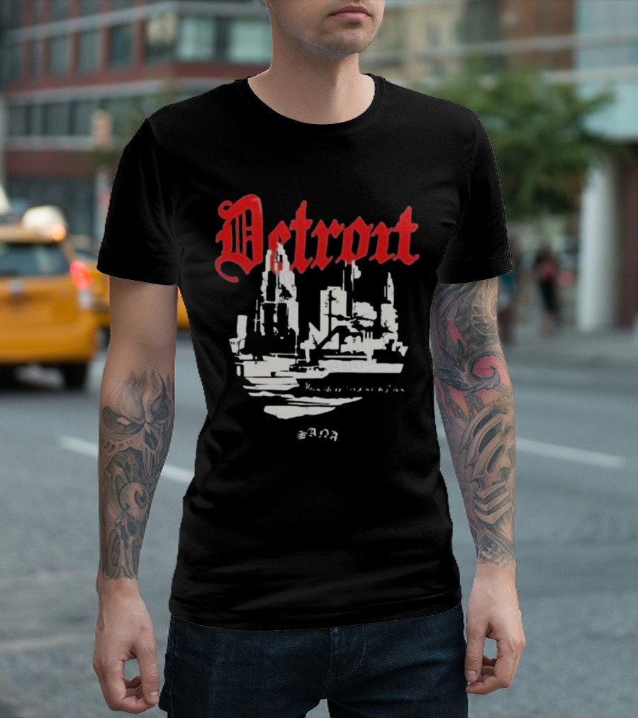 Distressed 3D Detroit Gothic Skyline T-Shirt