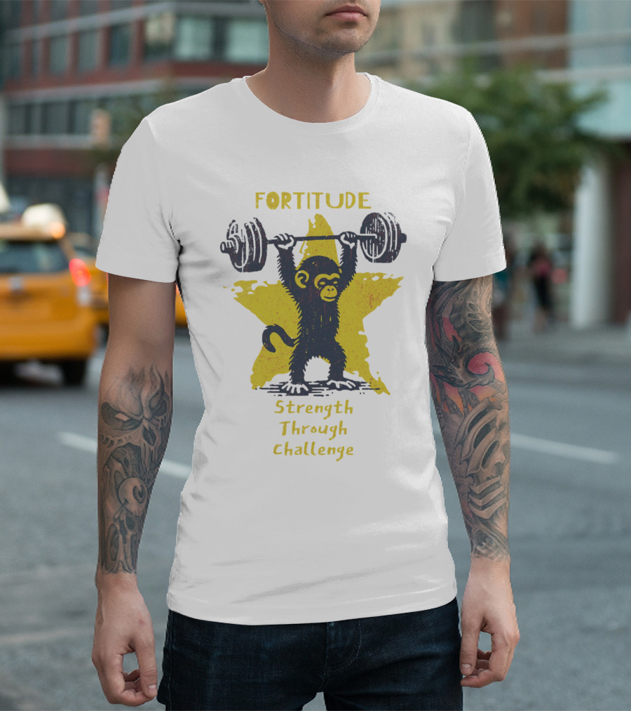 Fortitude Strength Through Challenge Monkey Weightlifting Star T-Shirt