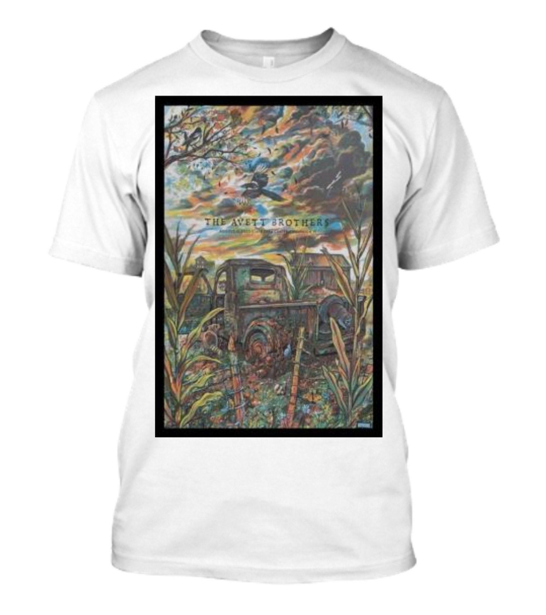The Avett Brothers Tour Champaign Rusted Truck And Bluebird In Vibrant Landscape T-Shirt