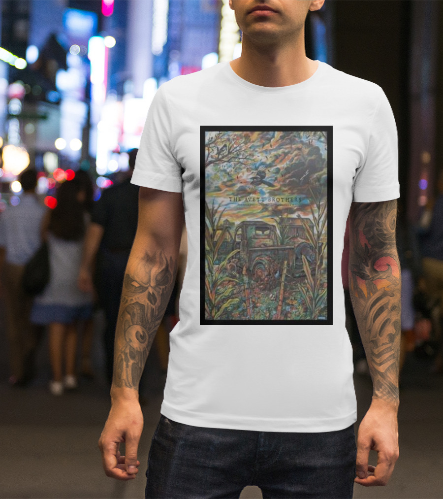 The Avett Brothers Tour Champaign Rusted Truck And Bluebird In Vibrant Landscape T-Shirt