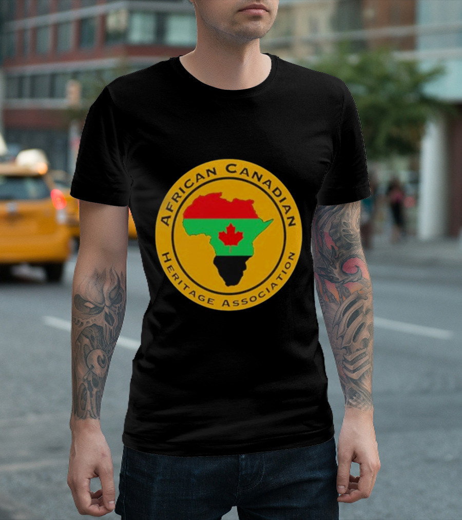 Papa Burgundy African Canadian Heritage Association African Map with Canadian Flag T-Shirt