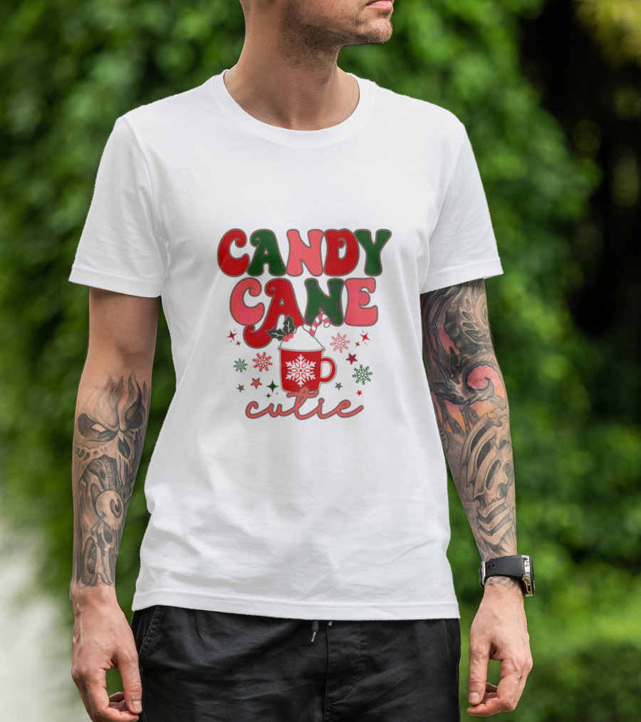 Candy Cane Cutie Mug Cocoa Holiday Oatmeal Natural T-Shirt
