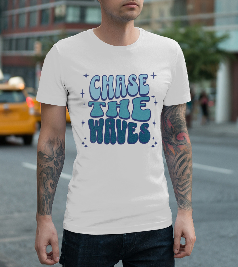 Chase The Waves Retro Font Star Accents T-Shirt