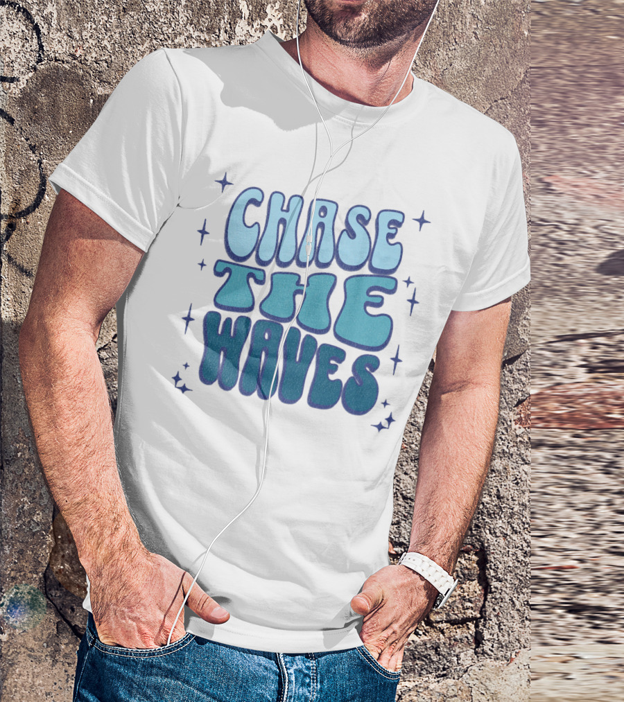 Chase The Waves Retro Font Star Accents T-Shirt