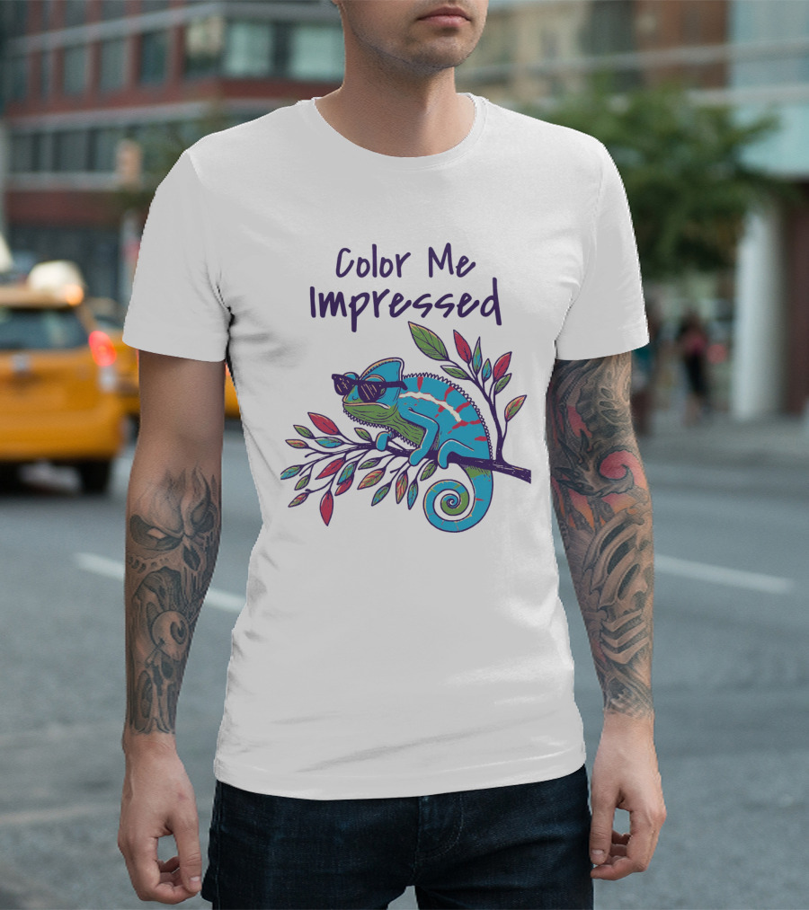 Color Me Impressed Chameleon with Sunglasses on Colorful Branch T-Shirt