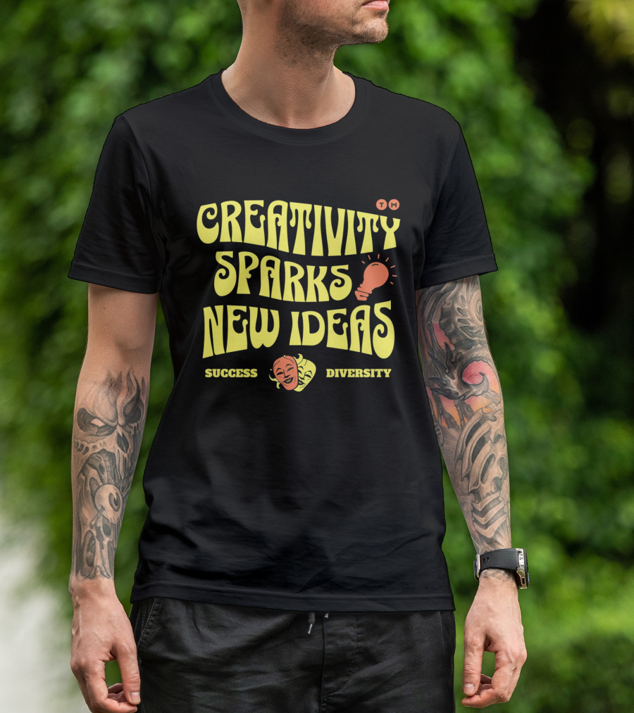 Creativity Sparks New Ideas Success Diversity Lightbulb Icon Comedy Tragedy Masks T-Shirt