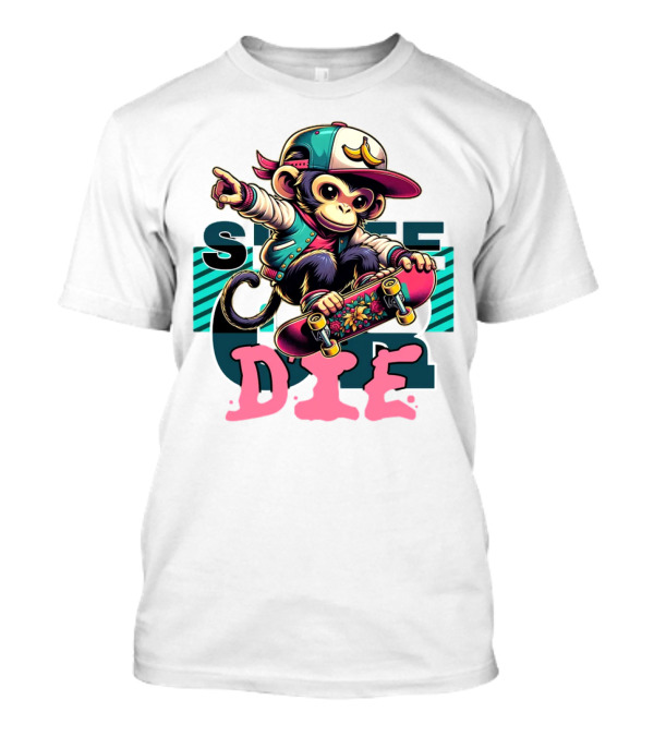 Skate Or Die Monkey On Skateboard With Cap And Jacket T-Shirt