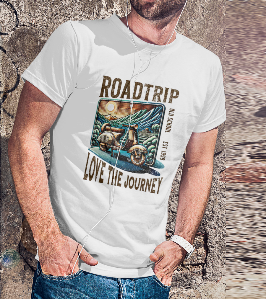 Roadtrip Love The Journey Vintage Scooter Exploring Scenic Mountains T-Shirt