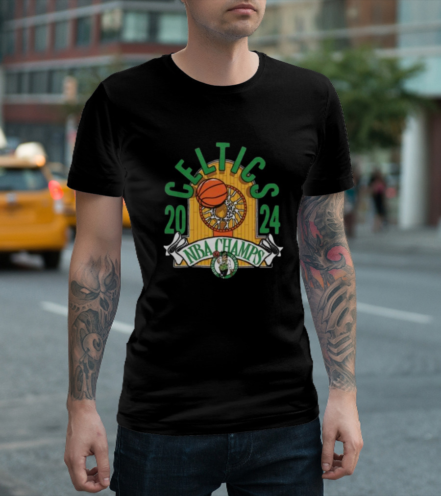 Celtics 2024 NBA Champs Hardwood Banner T-Shirt