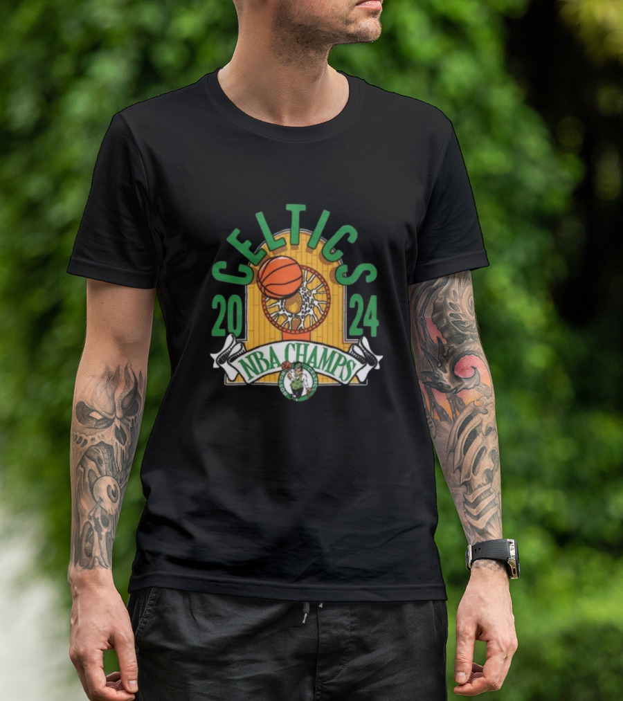 Celtics 2024 NBA Champs Hardwood Banner T-Shirt