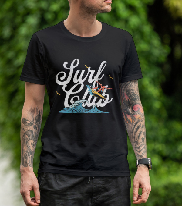 Surf Club Vintage Surfing Wave With Seagulls And Surfer T-Shirt
