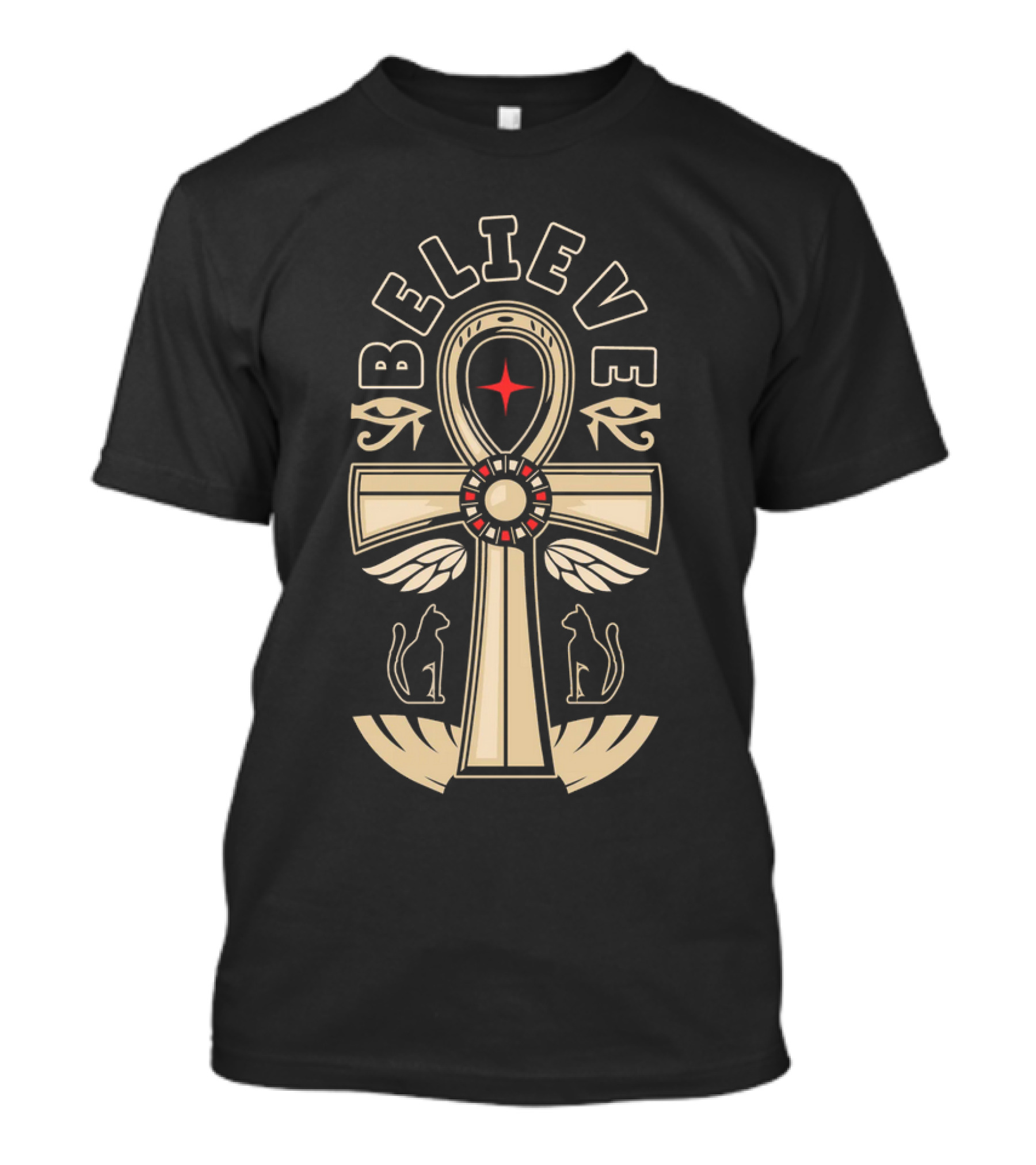 Believe Ankh Symbol With Wings And Cats T-Shirt