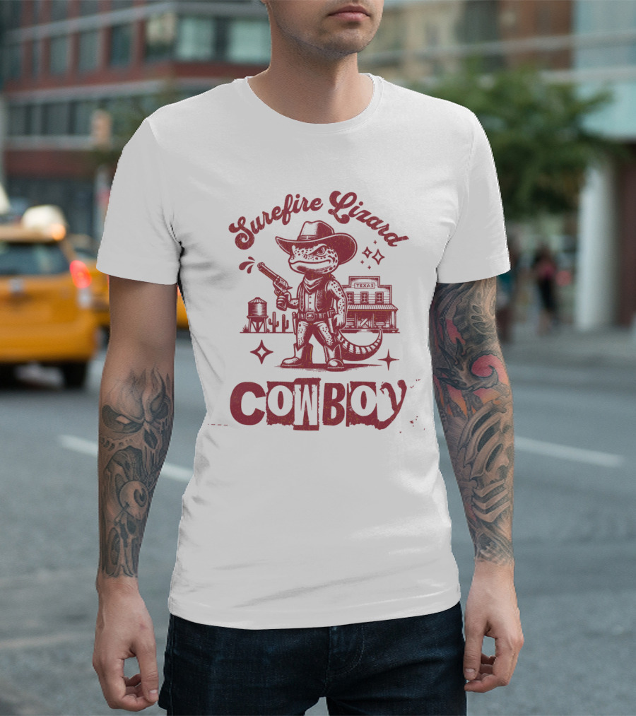 Surefire Lizard Cowboy TexasWestern Scene T-Shirt