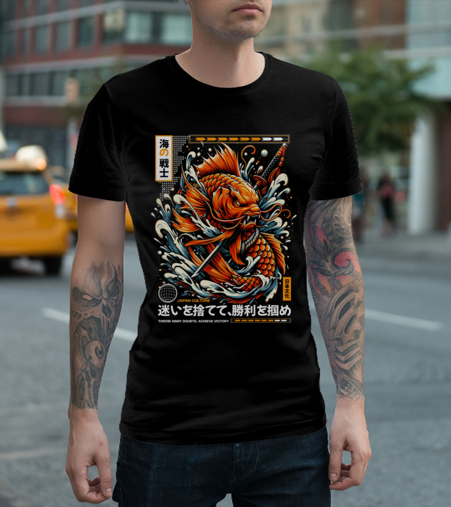 Koi Warrior Samurai Sea Battle Japan Culture Victory T-Shirt