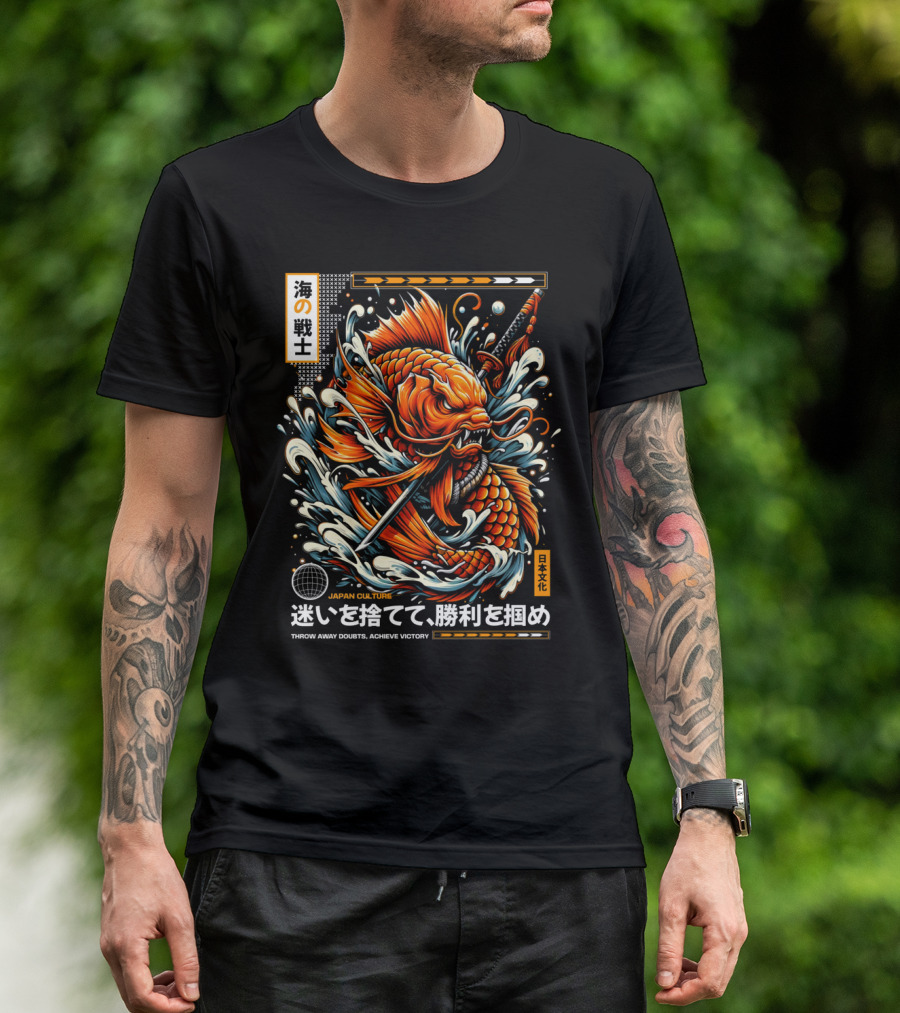 Koi Warrior Samurai Sea Battle Japan Culture Victory T-Shirt