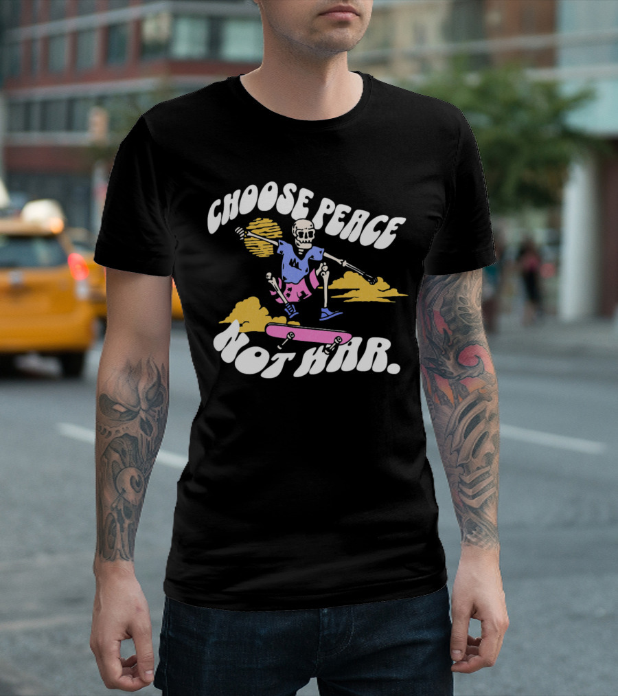 Choose Peace Not War Skeleton Skateboarding Sunset Cloud T-Shirt