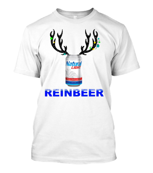 Natural Light Holiday Reinbeer Can Antlers Christmas T-Shirt