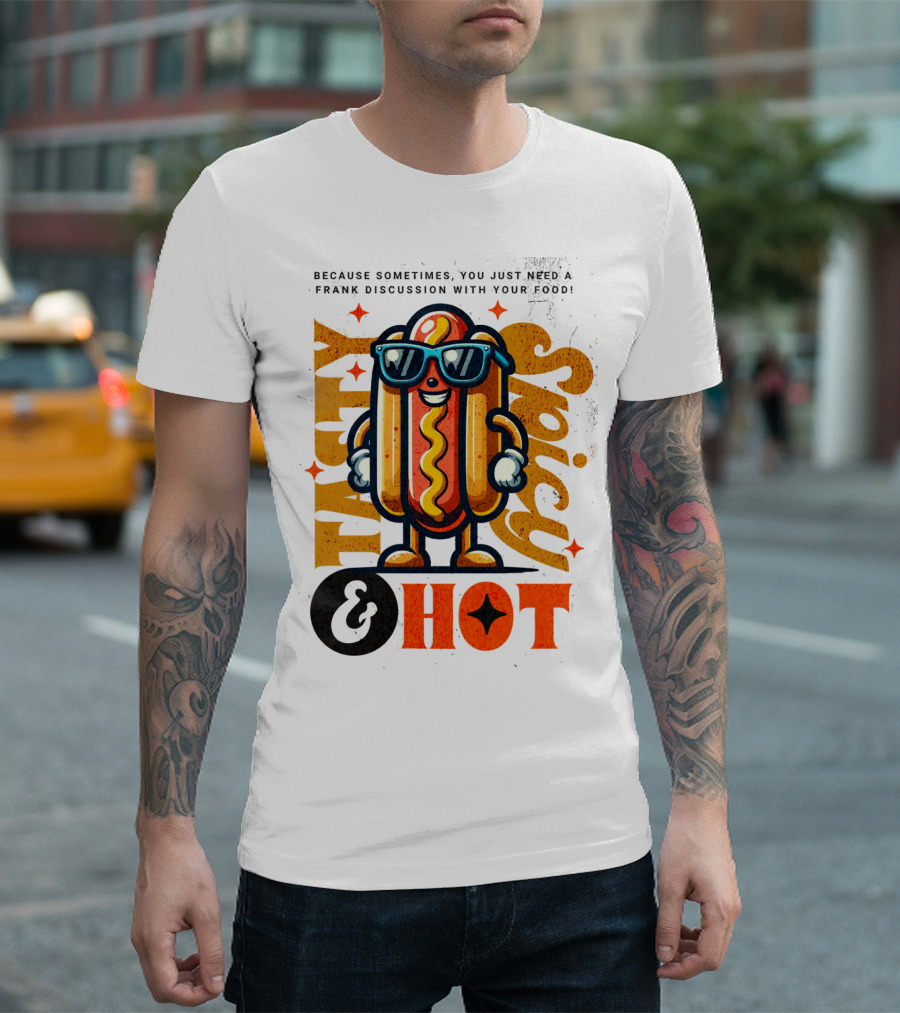 Highly Spicy and Hot Retro Funny Hot Dog Fast Food Mascot Character T-Shirt