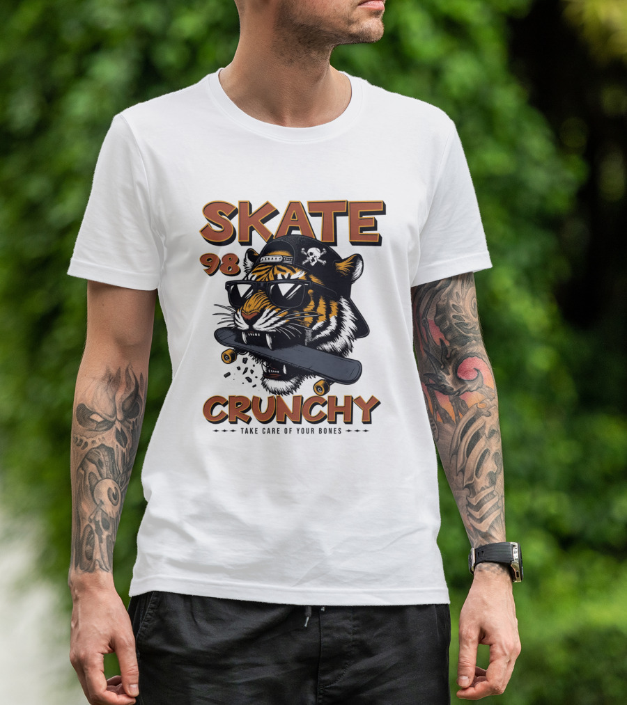 SKATE 98 CRUNCHY Tiger Take Care Of Your Bones T-Shirt